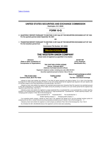 Thumbnail Western Union 10-Q Quarterly Report FY2021 