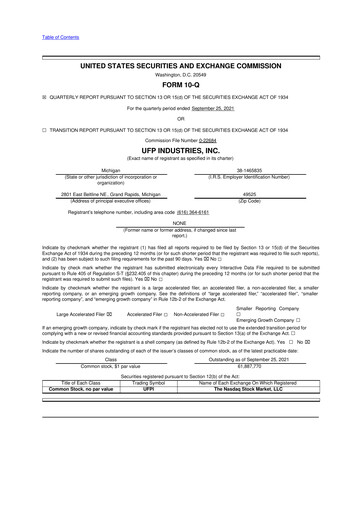 Miniature UFP Industries
 10-Q Rapport trimestriel 2021 