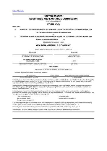 Miniature Golden Minerals
 10-Q Rapport trimestriel 2021 