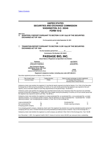 Thumbnail Passage Bio 10-Q Quarterly Report FY2021 