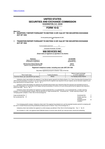 Miniature 908 Devices 10-Q Rapport trimestriel 2021 