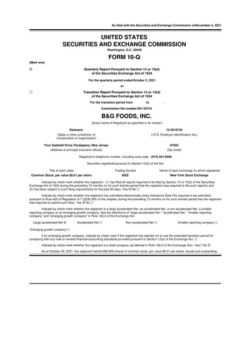 Vorschaubild B&G Foods

 10-Q Quartalsbericht 2021 