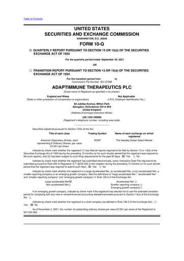 Thumbnail Adaptimmune Therapeutics 10-Q Quarterly Report FY2021 