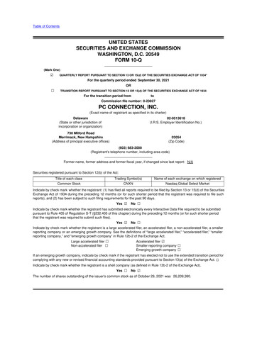 Miniature PC Connection
 10-Q Rapport trimestriel 2021 