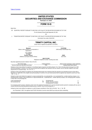 Thumbnail Trinity Capital 10-Q Quarterly Report FY 