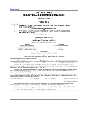 Thumbnail Heritage Commerce 10-Q Quarterly Report FY2021 