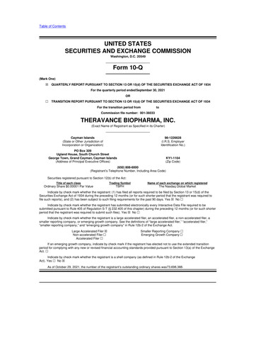 Vorschaubild Theravance Biopharma
 10-Q Quartalsbericht 2021 