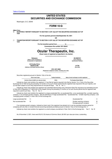 Thumbnail Ocular Therapeutix 10-Q Quarterly Report FY2021 
