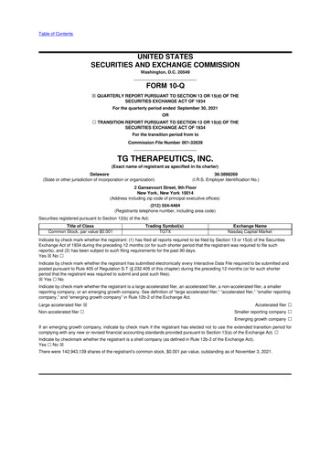 Thumbnail TG Therapeutics 10-Q Quarterly Report FY2021 