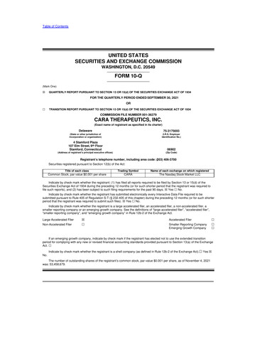 Thumbnail Cara Therapeutics
 10-Q Quarterly Report FY2021 