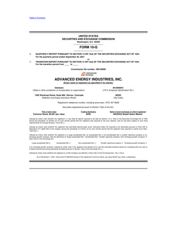 Thumbnail Advanced Energy 10-Q Quarterly Report FY2021 