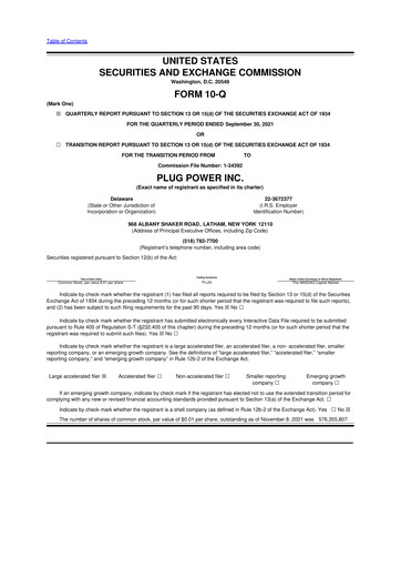 Thumbnail Plug Power 10-Q Quarterly Report FY2021 