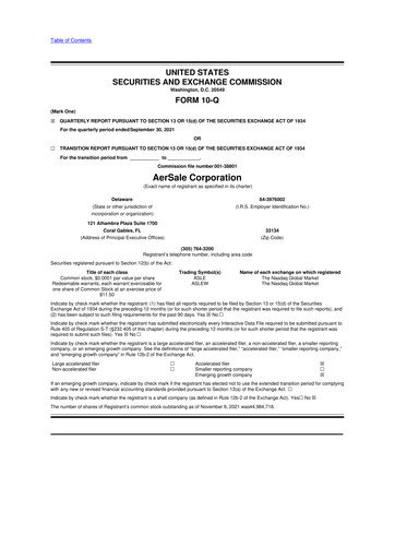 Thumbnail AerSale 10-Q Quarterly Report FY2021 