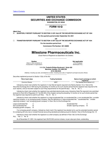 Thumbnail Milestone Pharmaceuticals
 10-Q Quarterly Report FY2021 