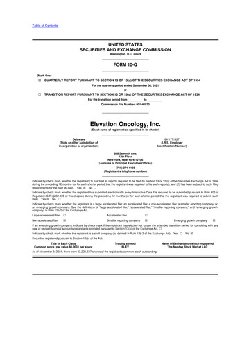 Thumbnail Elevation Oncology 10-Q Quarterly Report FY2021 