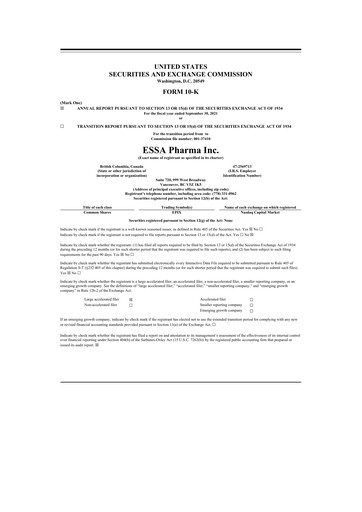 Thumbnail ESSA Pharma 10-K Annual Report 2021