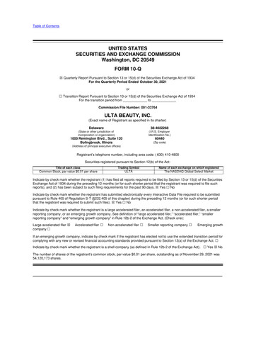 Thumbnail ULTA Beauty
 10-Q Quarterly Report FY2021 