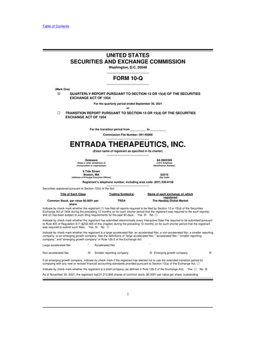 Thumbnail Entrada Therapeutics 10-Q Quarterly Report FY2021 