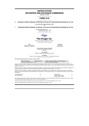Miniature Kroger 10-Q Rapport trimestriel 2021 