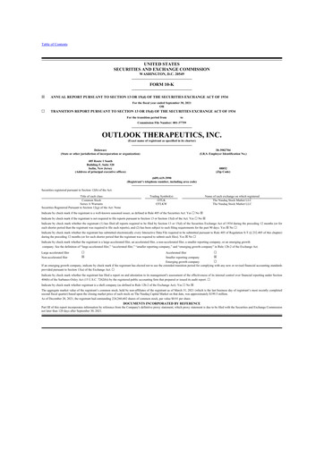 Thumbnail Outlook Therapeutics
 10-K Annual Report 2021