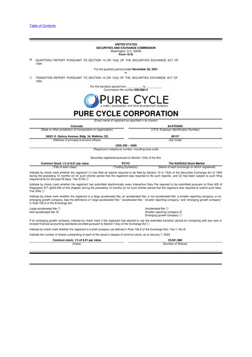 Vorschaubild Pure Cycle (water) 10-Q Quartalsbericht 2022 