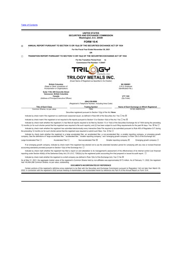 Thumbnail Trilogy Metals
 10-K Annual Report 2021