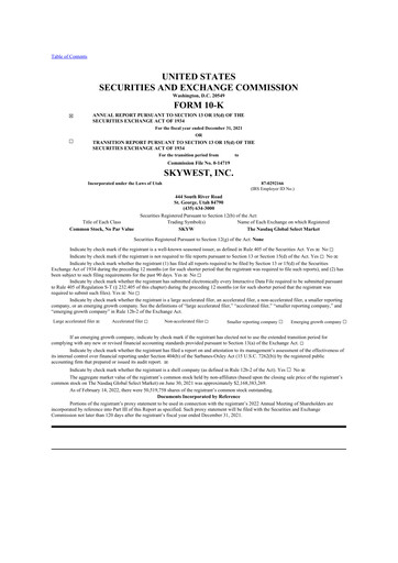 Thumbnail SkyWest 10-K Annual Report 2021