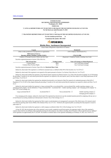 Miniature RB Global
 10-K Rapport annuel 2021