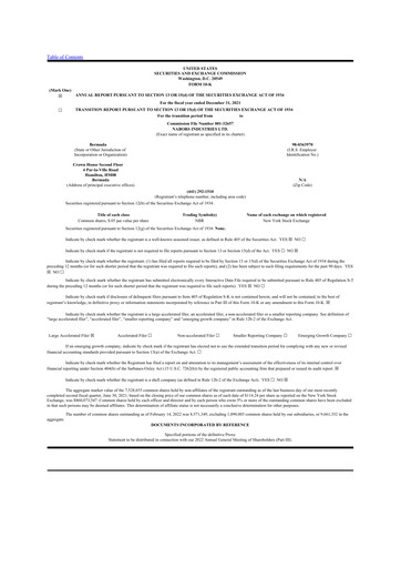 Miniature Nabors Industries
 10-K Rapport annuel 2021