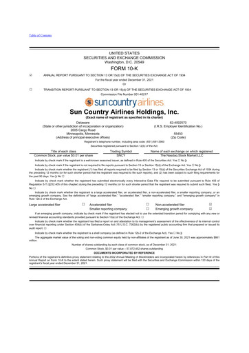 Thumbnail Sun Country Airlines 10-K Annual Report 2021