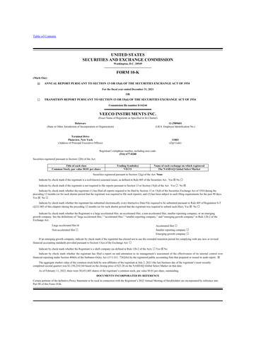 Miniature Veeco
 10-K Rapport annuel 2021