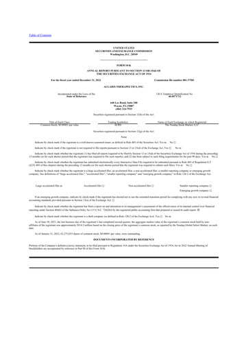 Thumbnail Aclaris Therapeutics 10-K Annual Report 2021