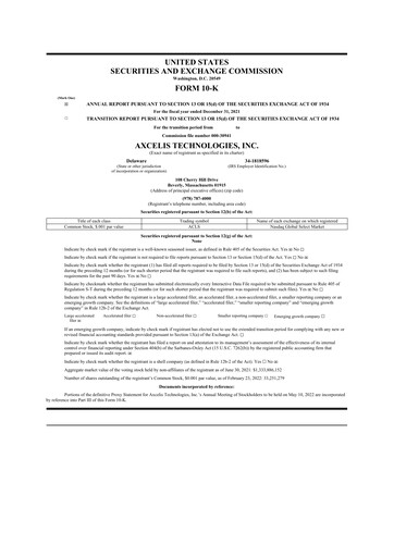 Thumbnail Axcelis Technologies
 10-K Annual Report 2021