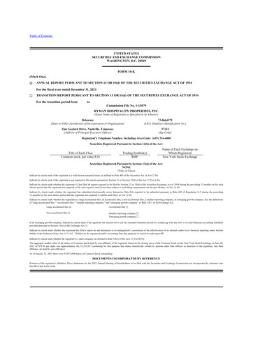 Thumbnail Ryman Hospitality Properties 10-K Annual Report 2021