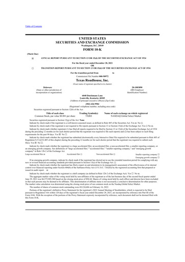 Thumbnail Texas Roadhouse
 10-K Annual Report 2021