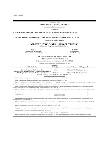 Vorschaubild Atlantic Union Bankshares 10-K Jahresbericht 2021