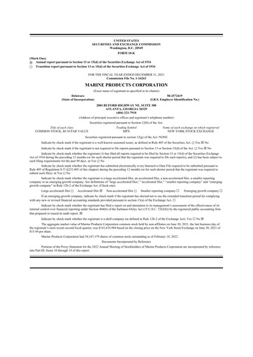 Thumbnail Marine Products Corporation 10-K Annual Report 2021