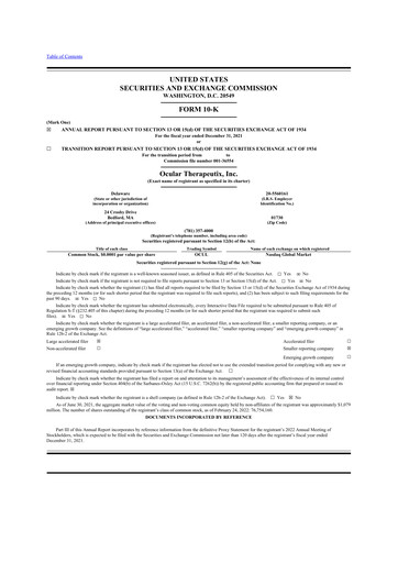 Thumbnail Ocular Therapeutix 10-K Annual Report 2021