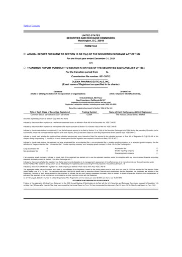 Thumbnail Olema Pharmaceuticals 10-K Annual Report 2021