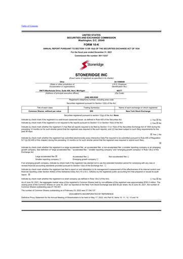 Thumbnail Stoneridge 10-K Annual Report 2021