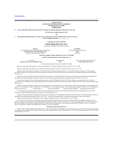 Thumbnail Xilio Therapeutics 10-K Annual Report 2021