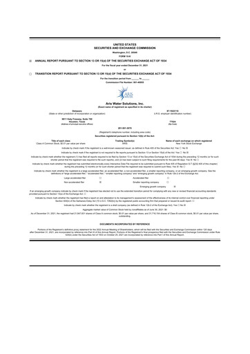 Vorschaubild Aris Water Solutions 10-K Jahresbericht 2021