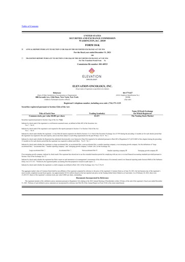 Thumbnail Elevation Oncology 10-K Annual Report 2021