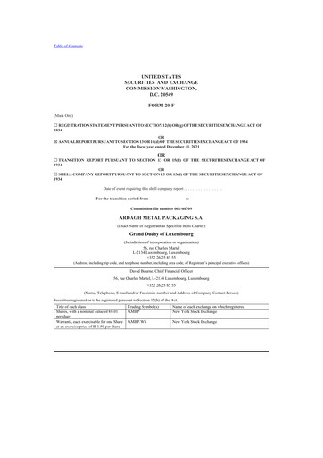 Miniature Ardagh Metal Packaging 20-F Rapport annuel 2021