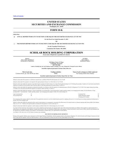 Thumbnail Scholar Rock Holding 10-K Annual Report 2021