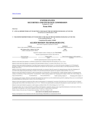 Thumbnail Allient 10-K Annual Report 2021