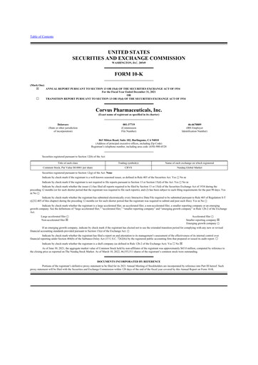 Thumbnail Corvus Pharmaceuticals
 10-K Annual Report 2021