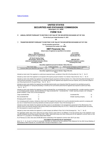 Thumbnail HBT Financial 10-K Annual Report 2021