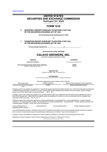 Thumbnail Calavo Growers
 10-Q Quarterly Report FY2022 