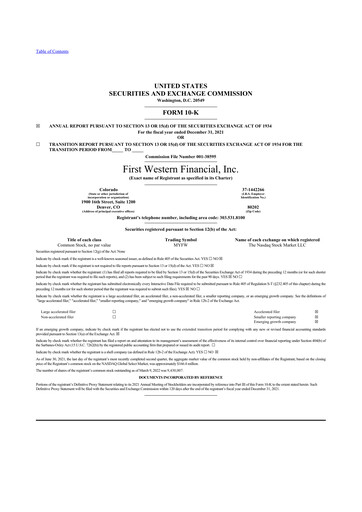 Thumbnail First Western Financial 10-K Annual Report 2021